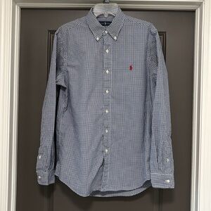 Ralph Lauren blue white buffalo check collared shirt M